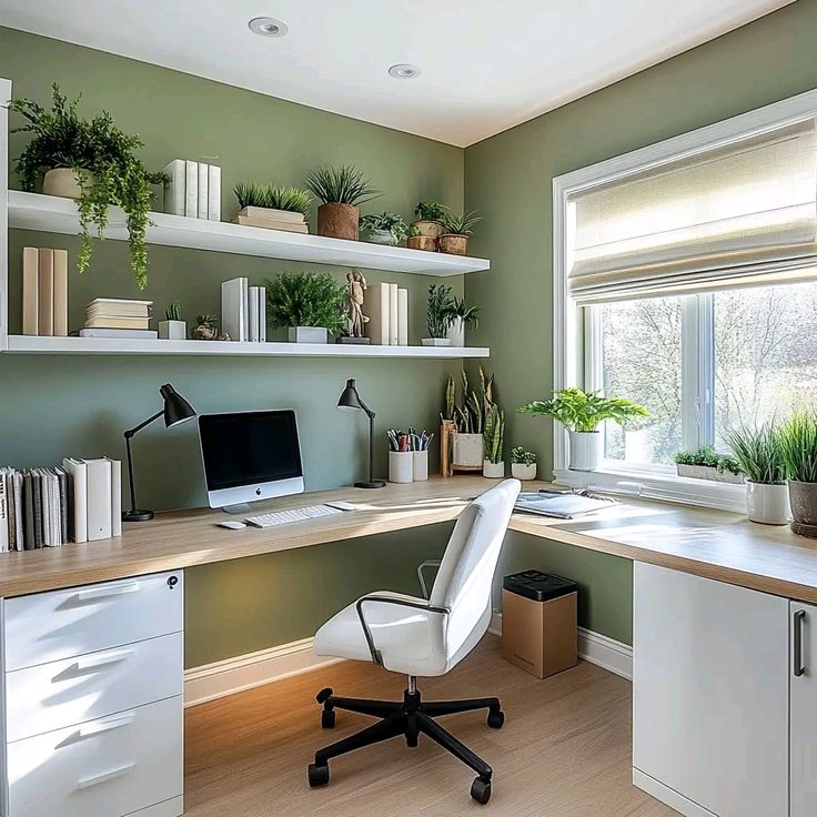 Abstract illustration of a calm workspace with soft green tones